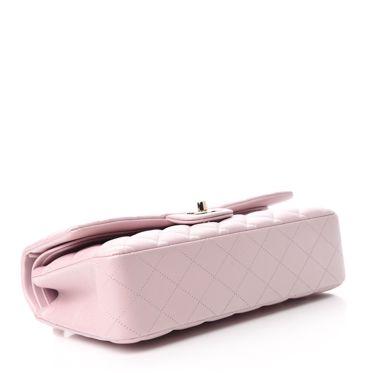 Iridescent Calfskin Quilted Medium Double Flap Light Pink