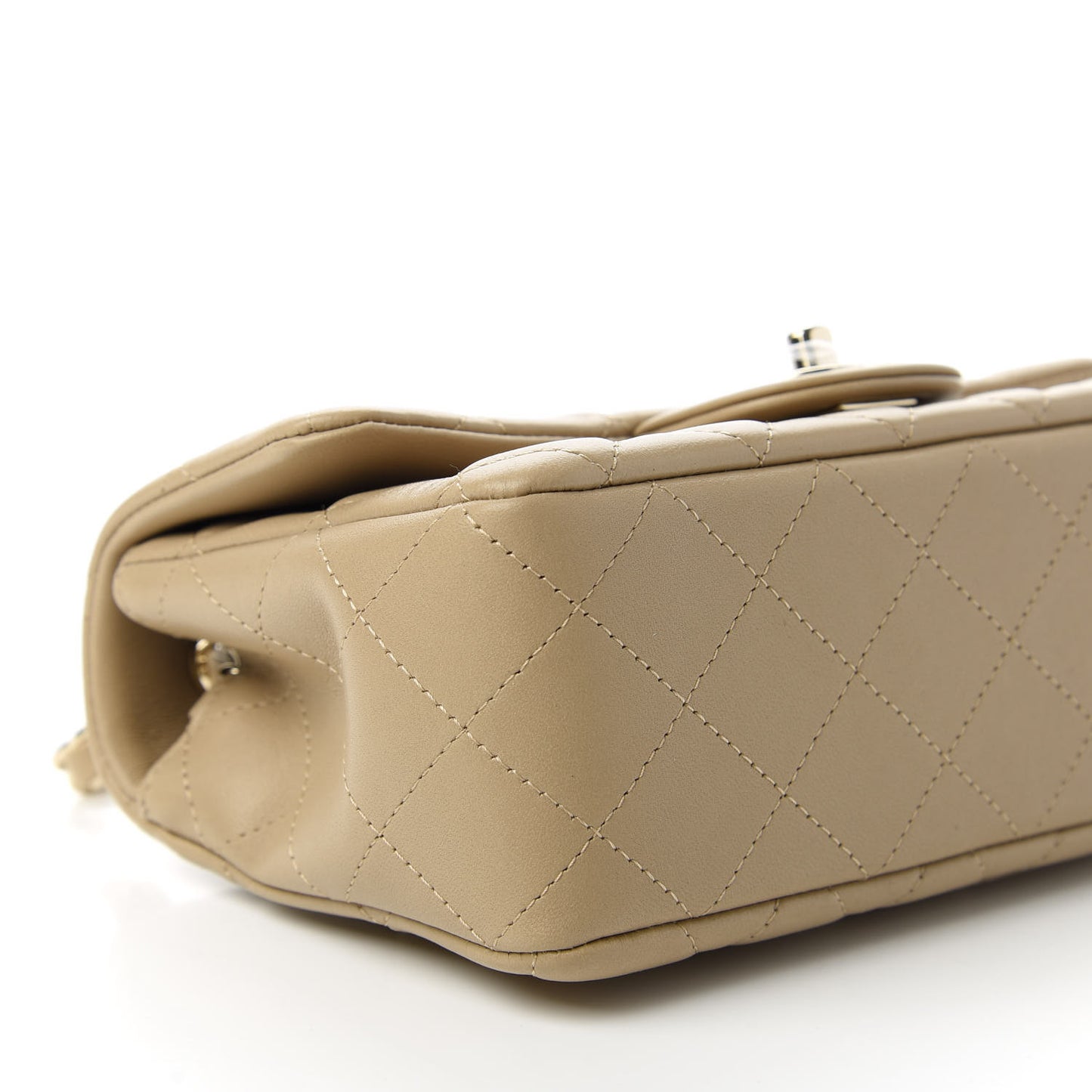 Lambskin Quilted Mini Rectangular Flap Dark Beige