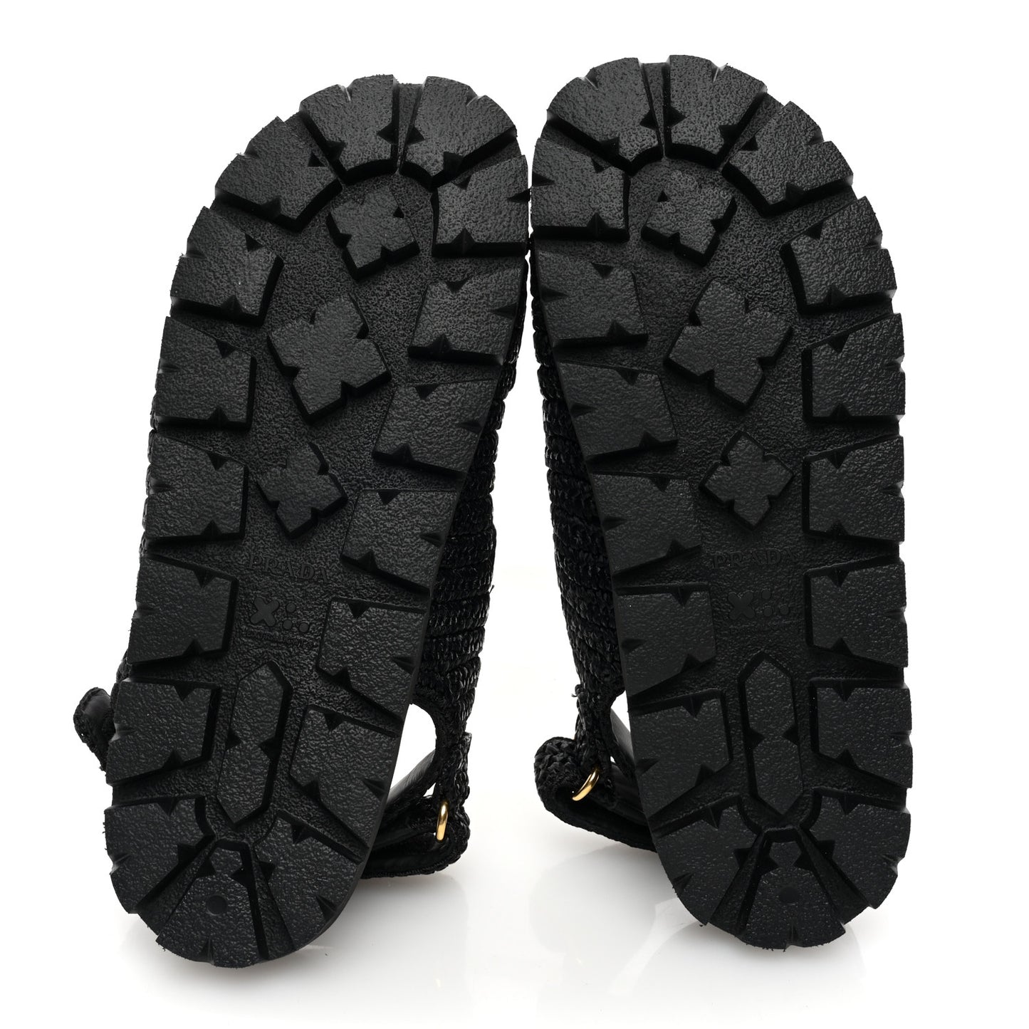 Raffia Metal Triangle Logo Crochet Cage Sandals 39 Black