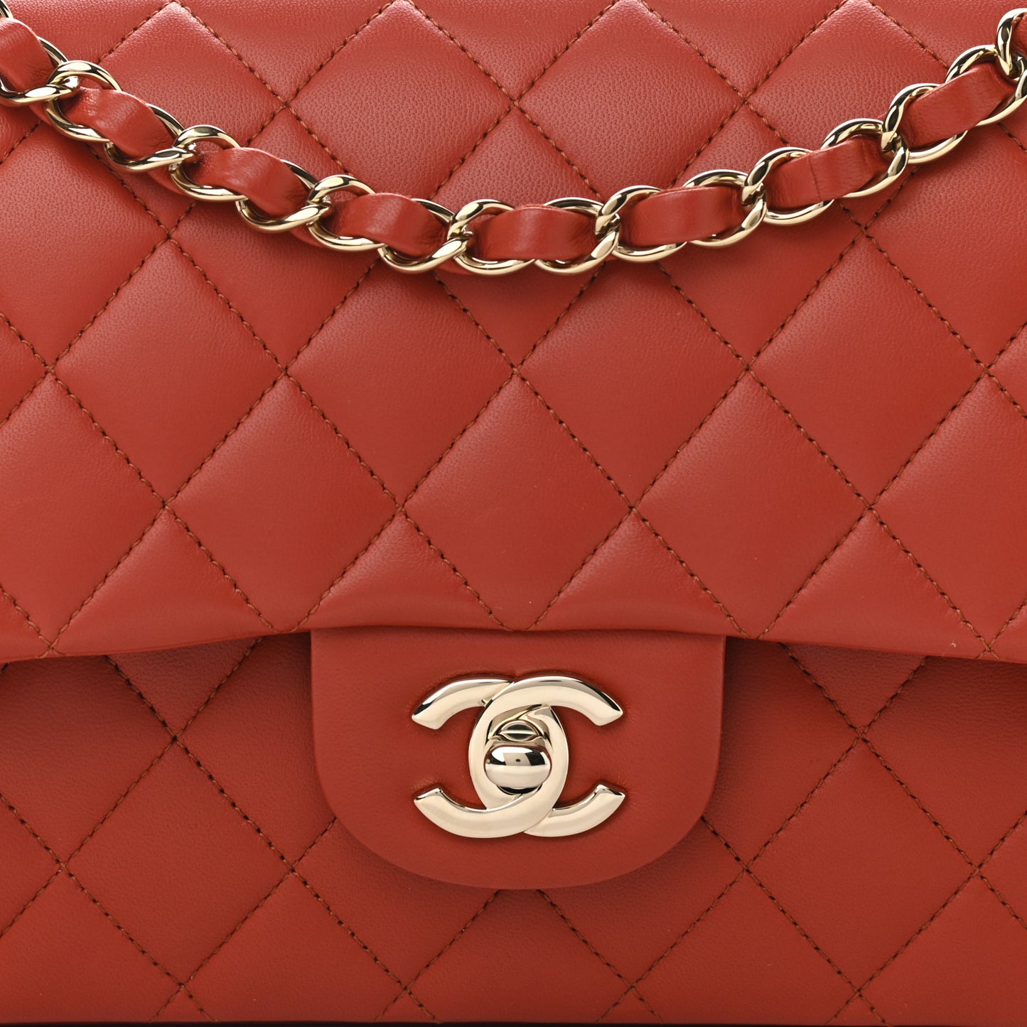 Lambskin Quilted Medium Double Flap Brown