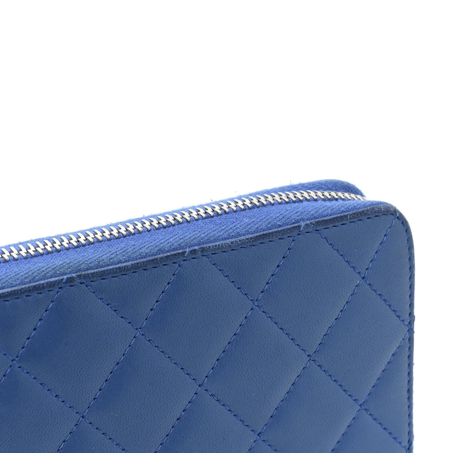 Lambskin Quilted Large Gusset Zip Around Wallet Dark Blue