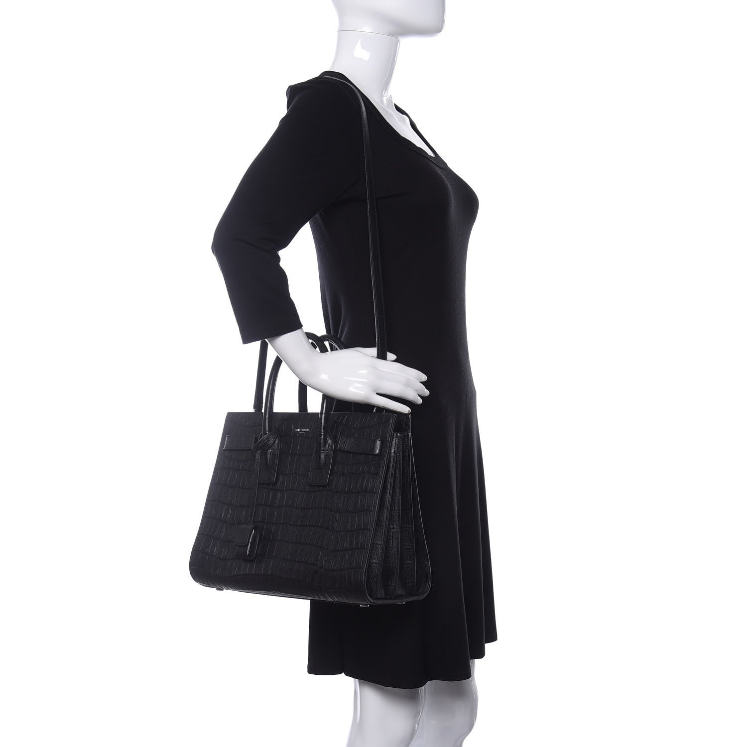 Saint Laurent Calfskin Crocodile Embossed Small Sac De Jour Black 2 of 12