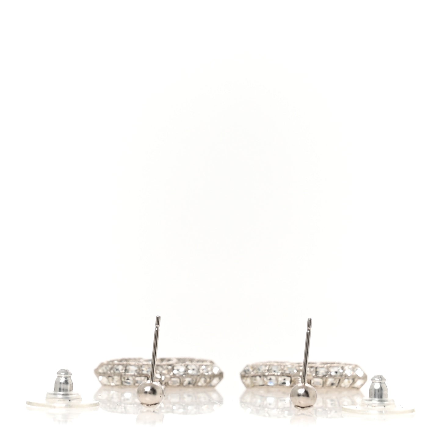 Baguette Crystal CC Drop Earrings Silver