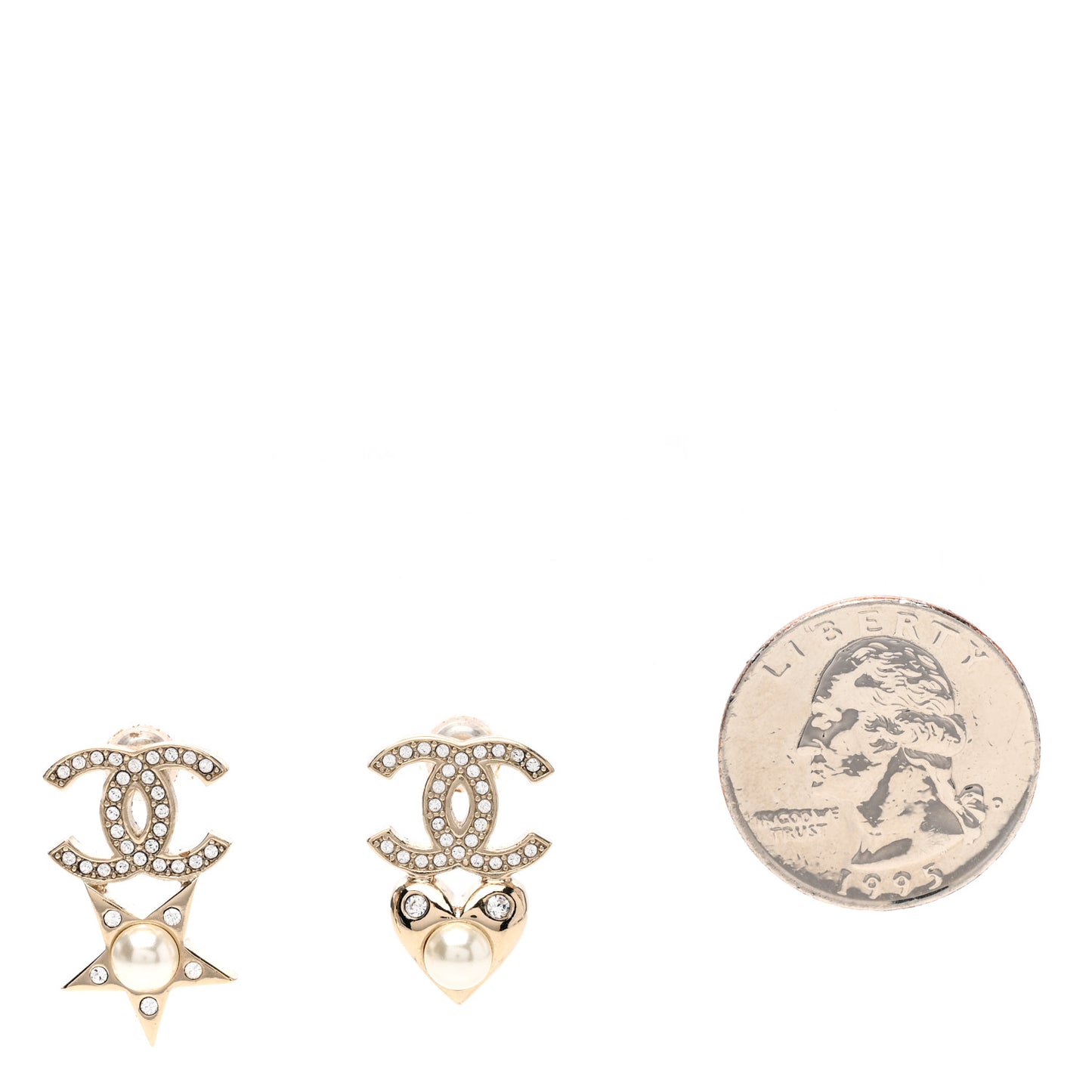Crystal Pearl Charming Winter CC Star Heart Earrings Gold