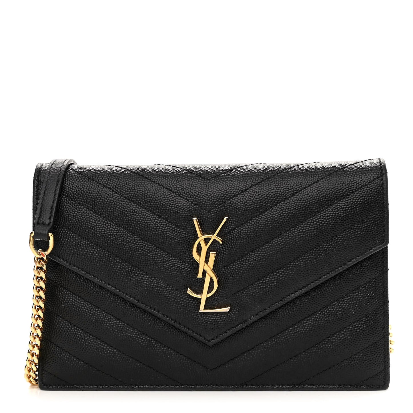 Grain De Poudre Matelasse Chevron Monogram Envelope Chain Wallet Black