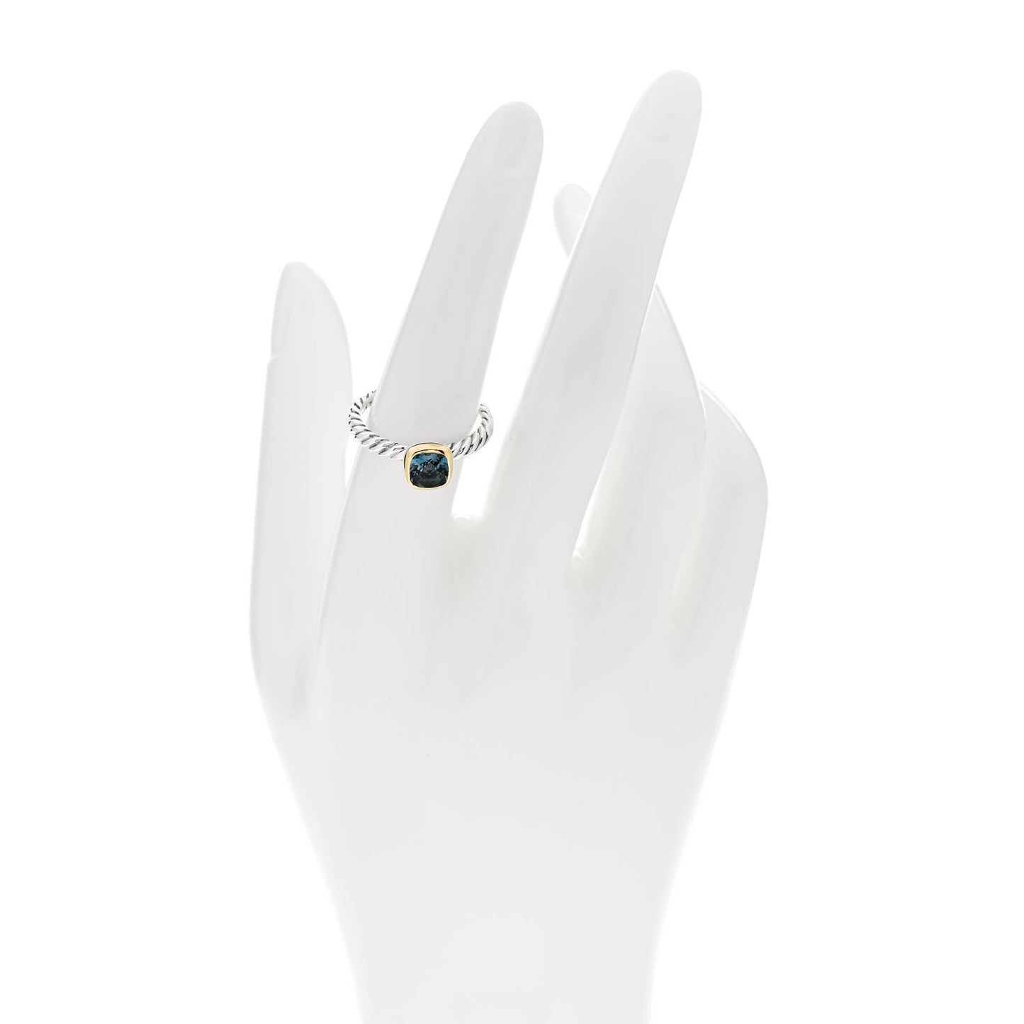 Sterling Silver 18K Yellow Gold Blue Topaz Cushion Ring 54 7
