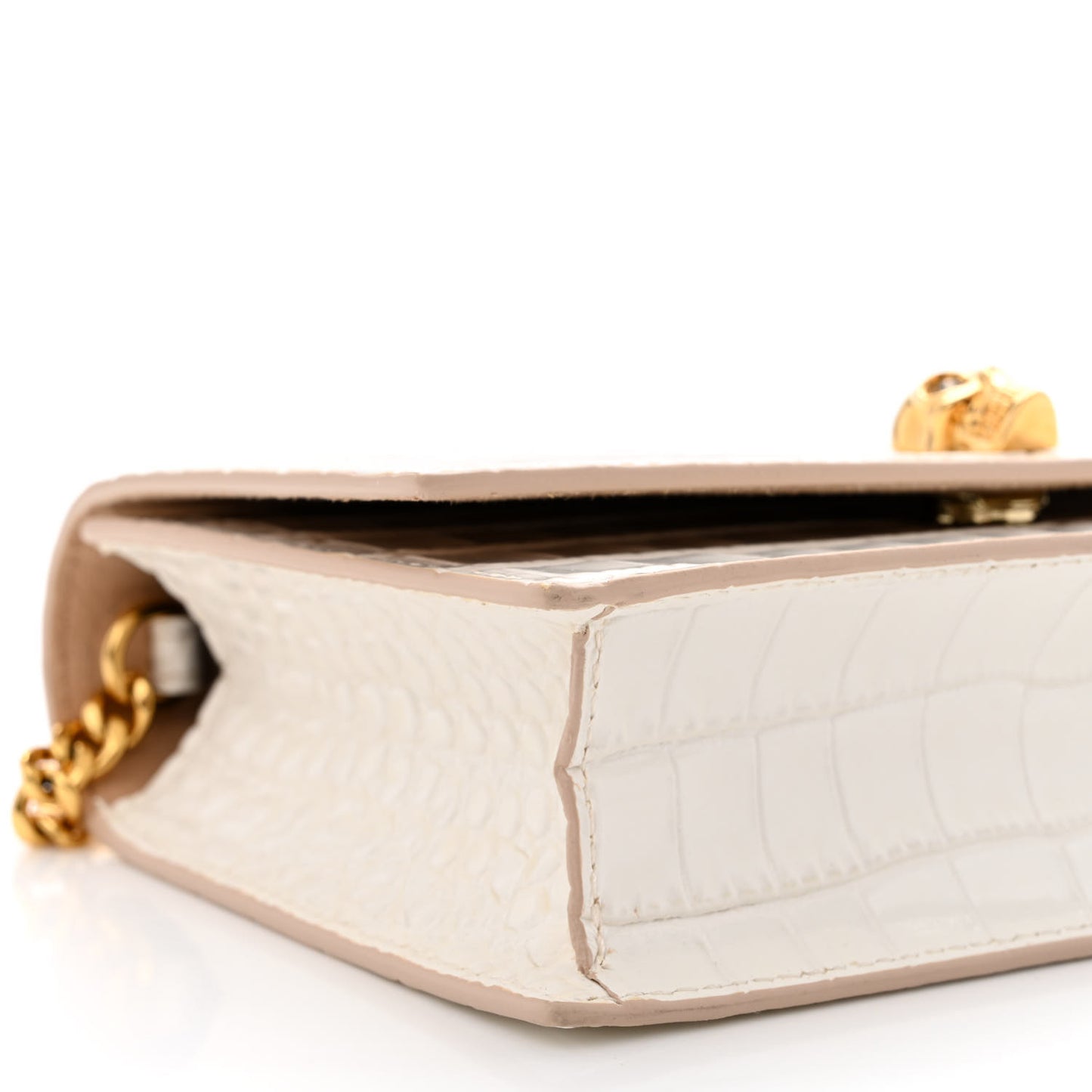 Calfskin Crocodile Embossed Skull Mini Crossbody Bag White