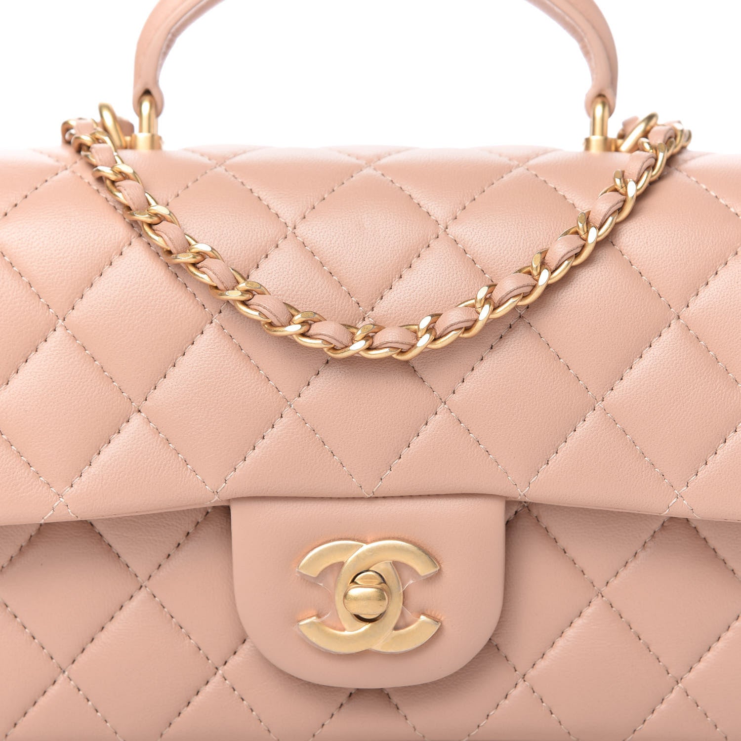 Chanel Lambskin Quilted Mini Top Handle Rectangular Flap Beige 10 of 11