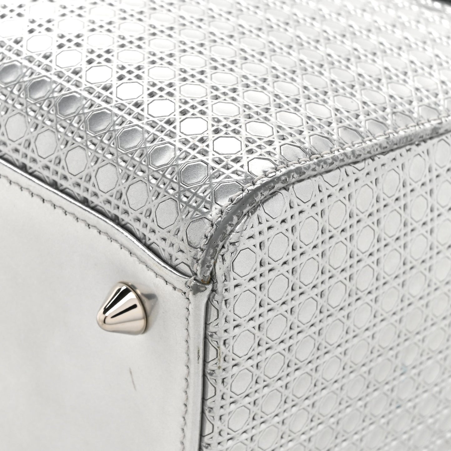Metallic Patent Micro-Cannage Medium Lady Dior Silver