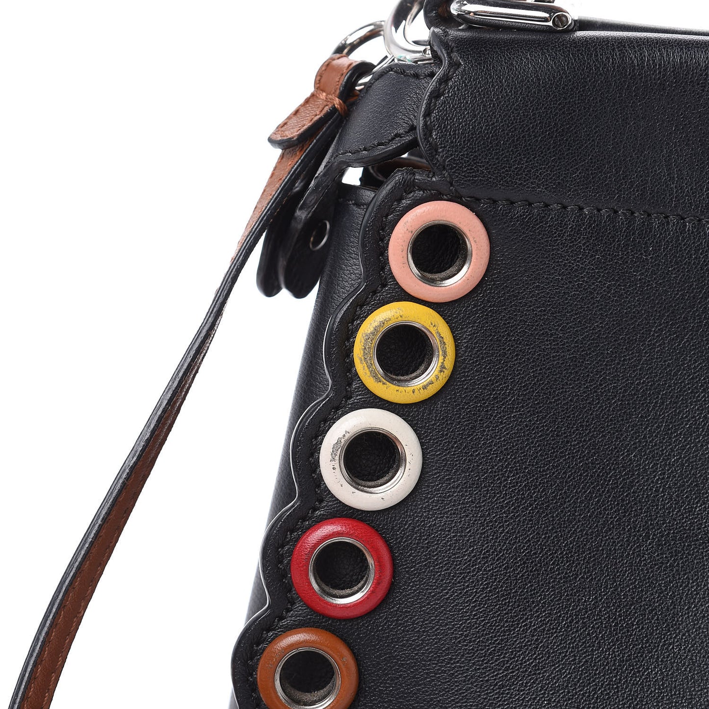 Nappa Scalloped Grommet Mini Peekaboo Iconic Satchel Black Multicolor