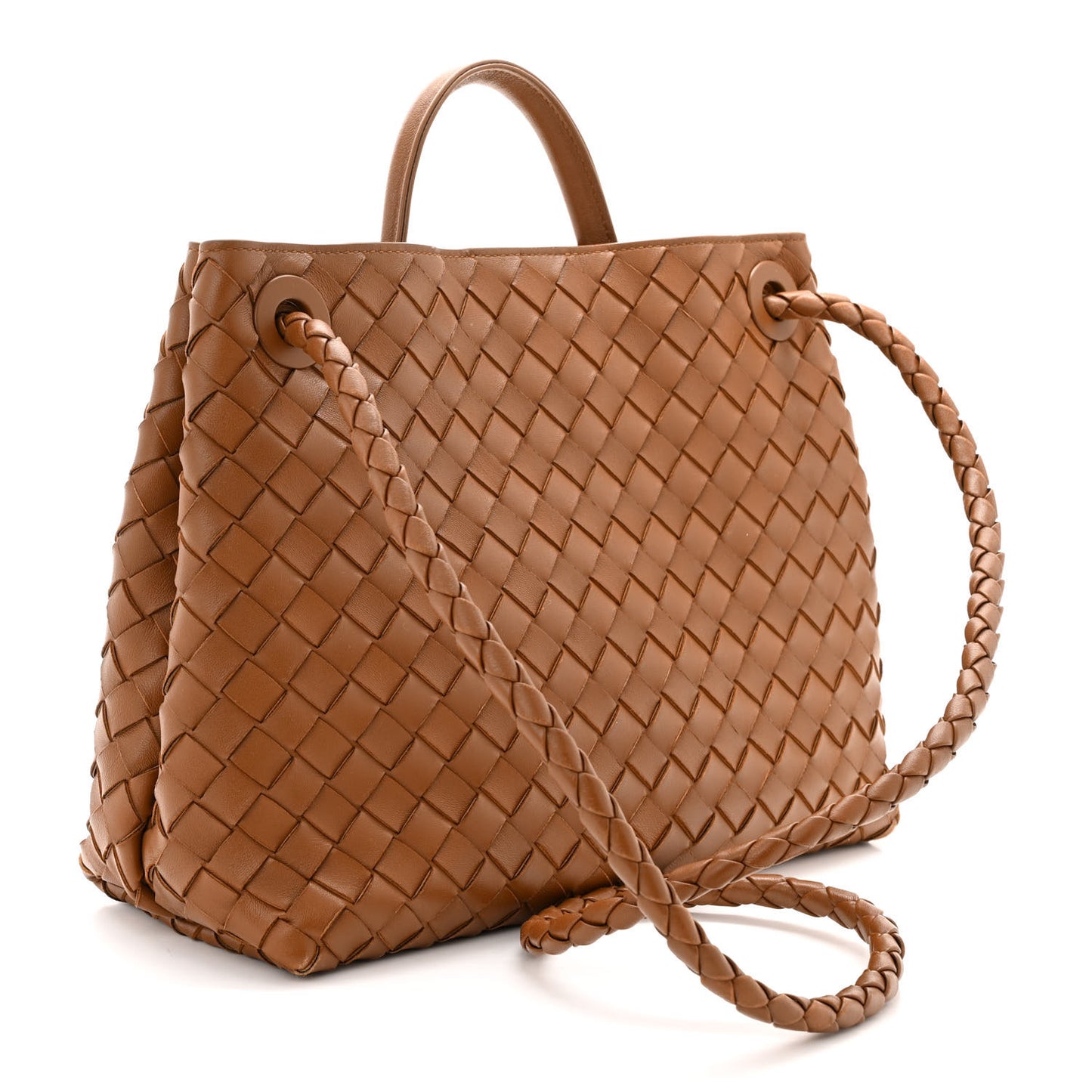 Nappa Intrecciato Medium Andiamo Shoulder Bag Cognac