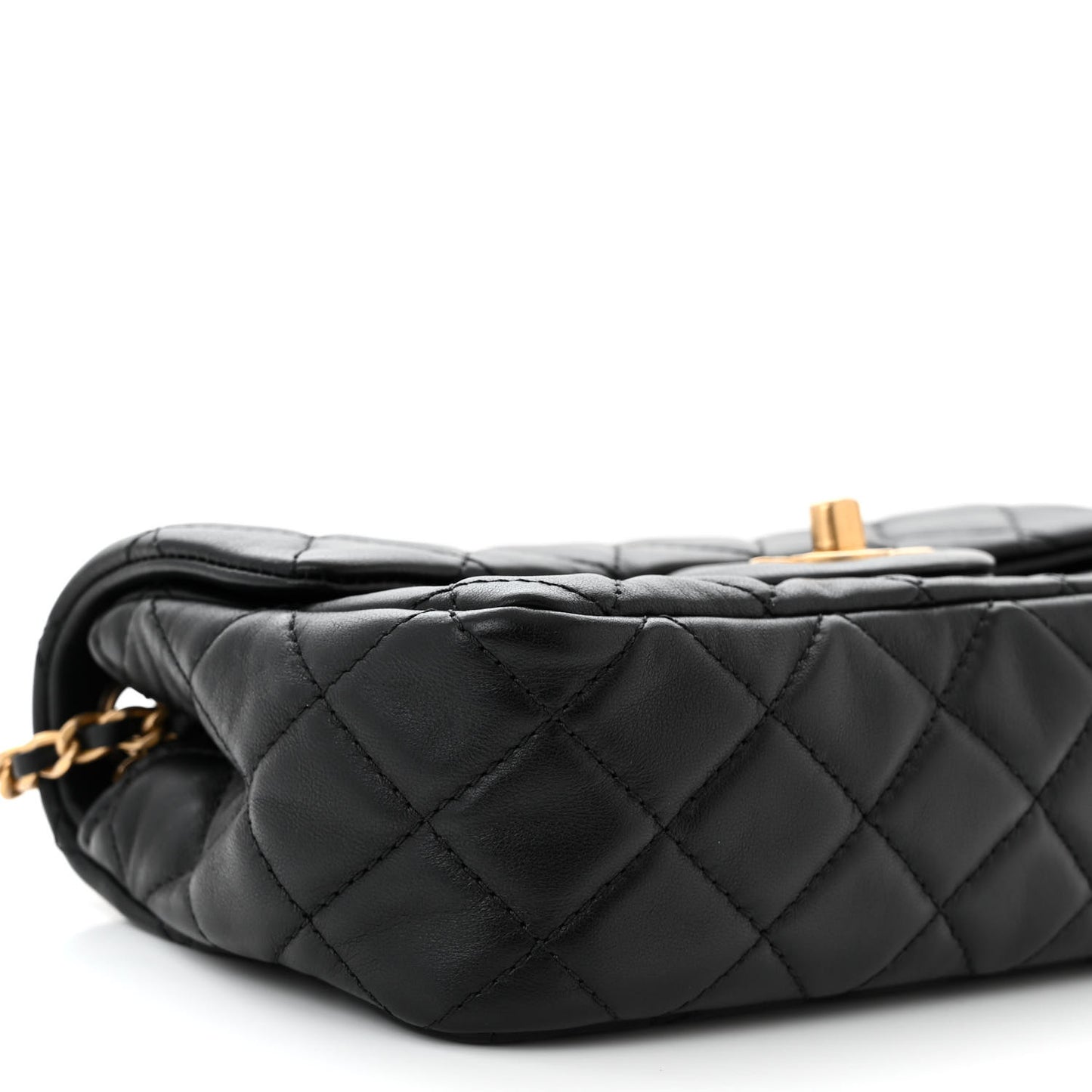 Lambskin Quilted Mini Rectangular Pearl Crush Flap Black