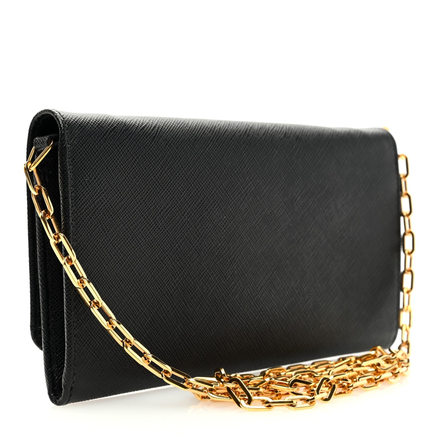 Saffiano Metal Oro Chain Wallet Black