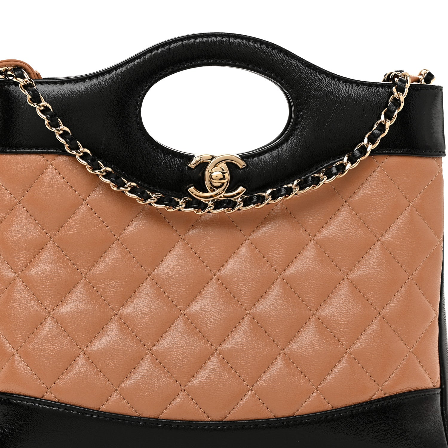 Chanel Shiny Crumpled Calfskin Quilted Mini 31 Shopping Bag Dark Beige Black 8 of 11