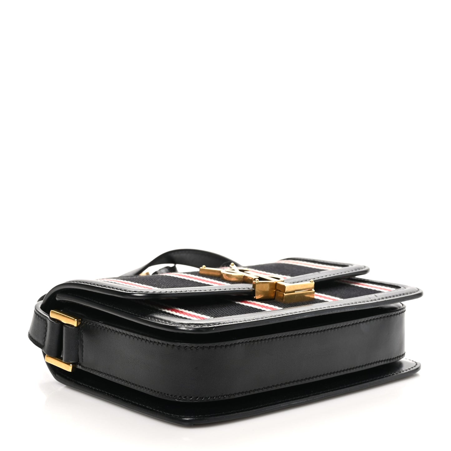 Canvas Striped Calfskin Small Solferino Satchel Black Red