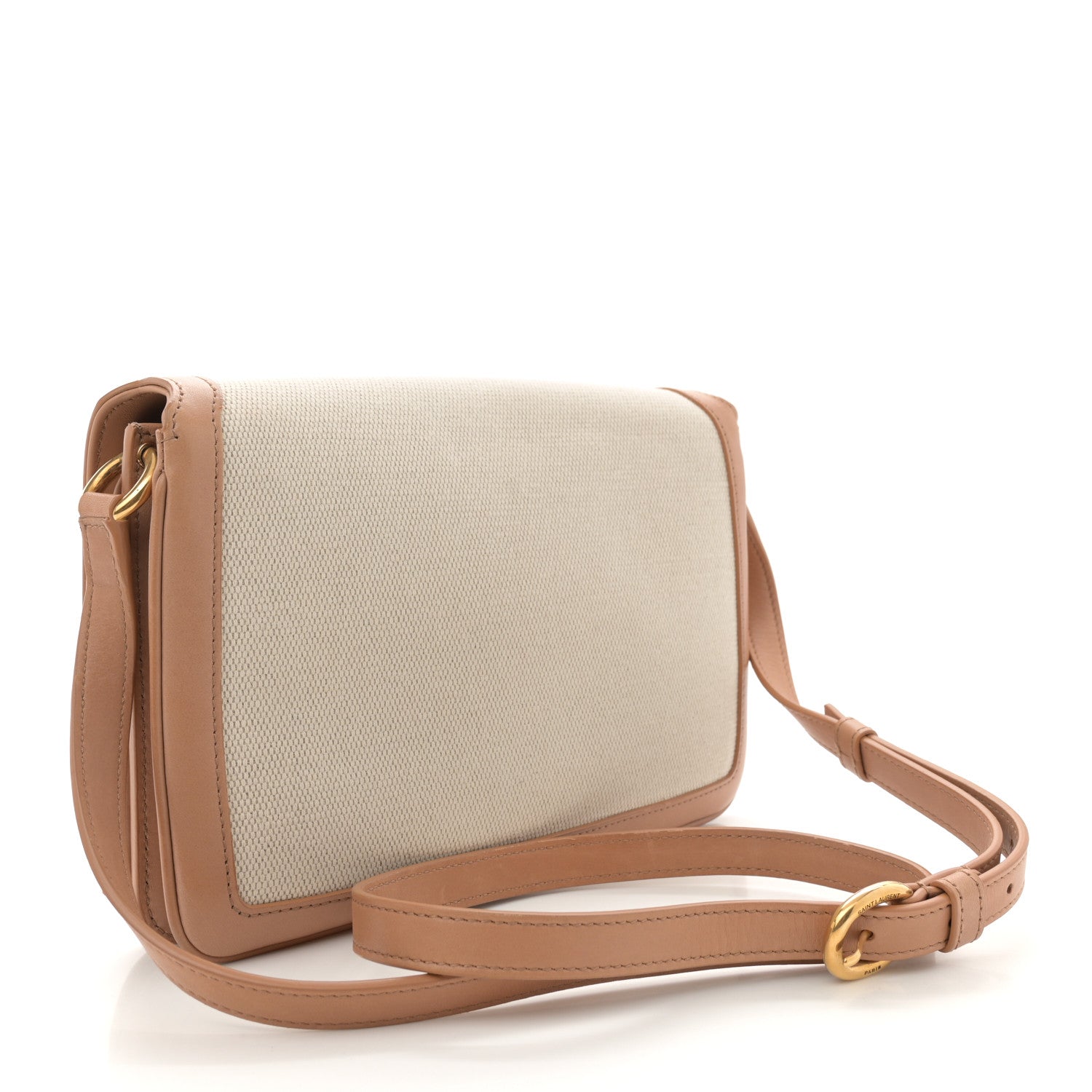 Saint Laurent Smooth Calfskin Cotton Canvas Le Maillon Satchel Natural Beige 3 of 13