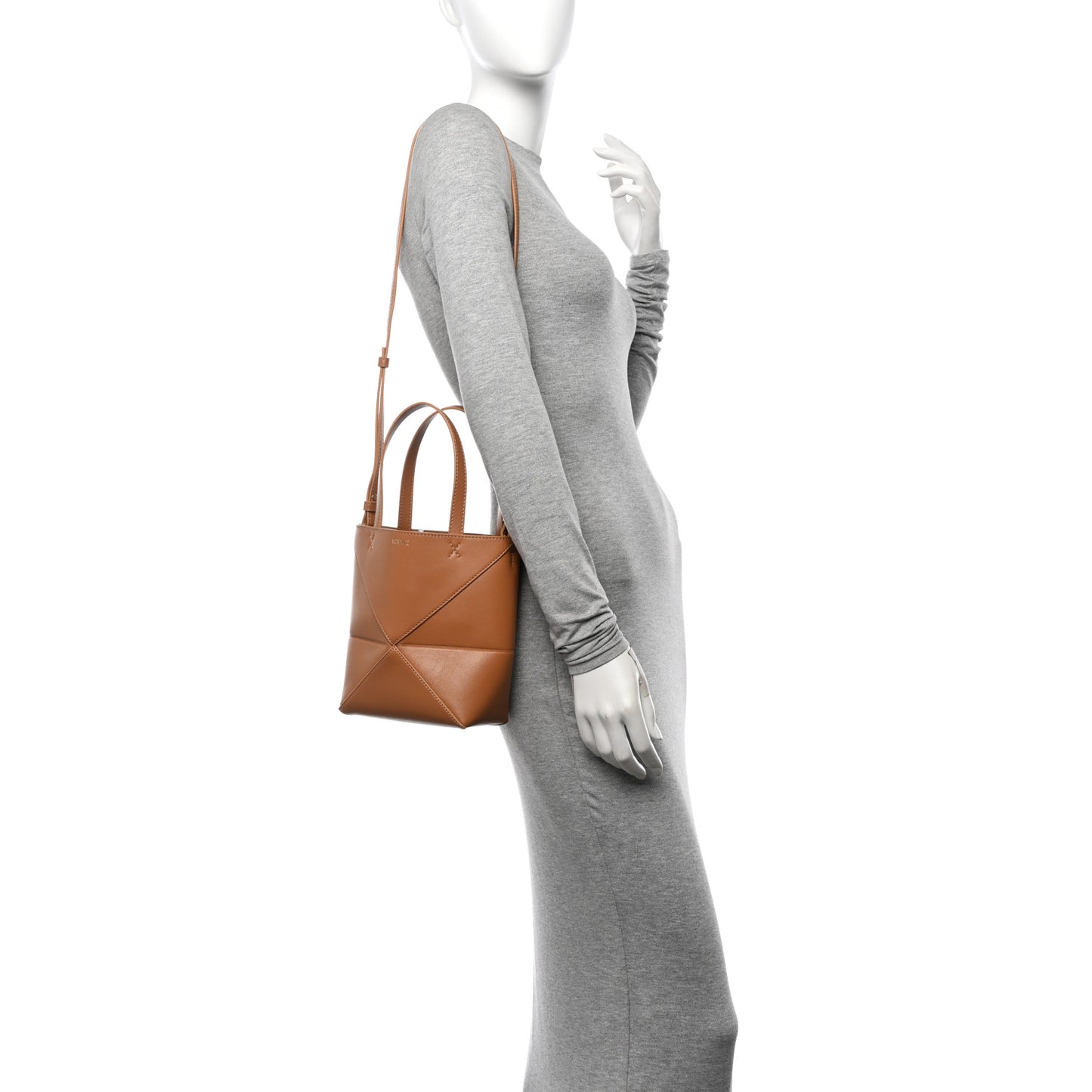 Shiny Calfskin Mini Puzzle Fold Tote Warm Desert