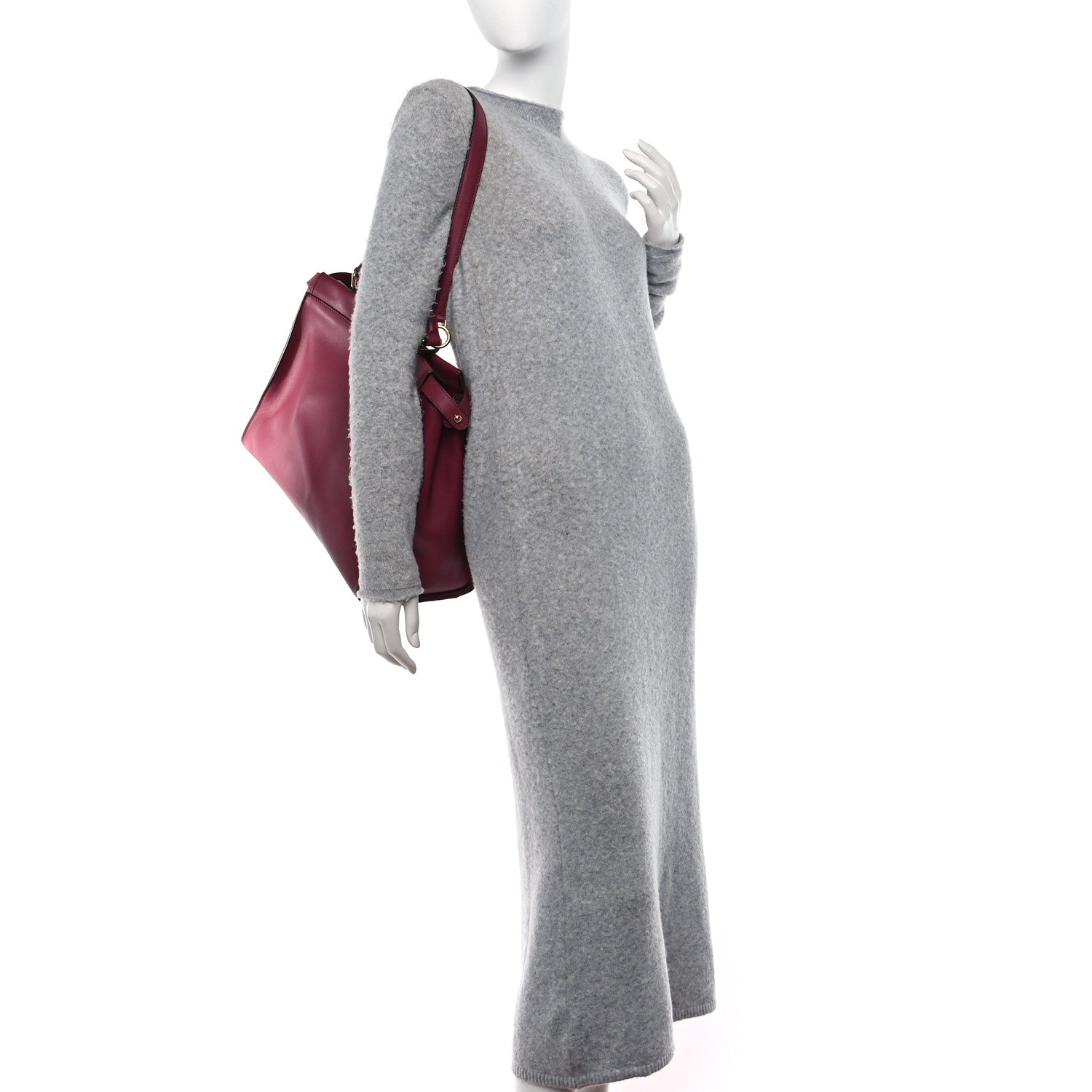 Fendi Vitello Seta Alacantara Large Peekaboo Iconic Satchel Black Cherry Fumo 2 of 13