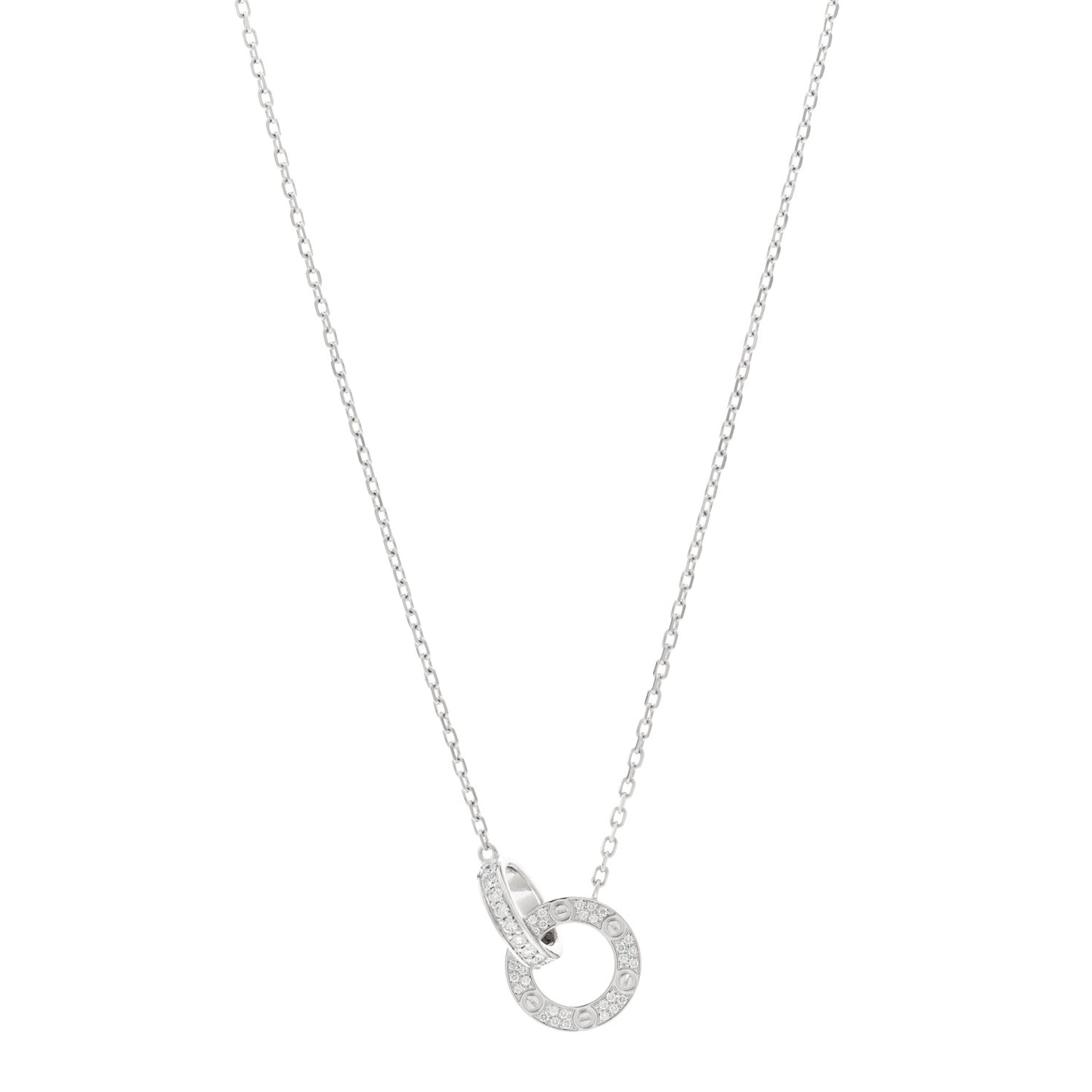 18K White Gold Diamond Interlocking LOVE Paved Necklace