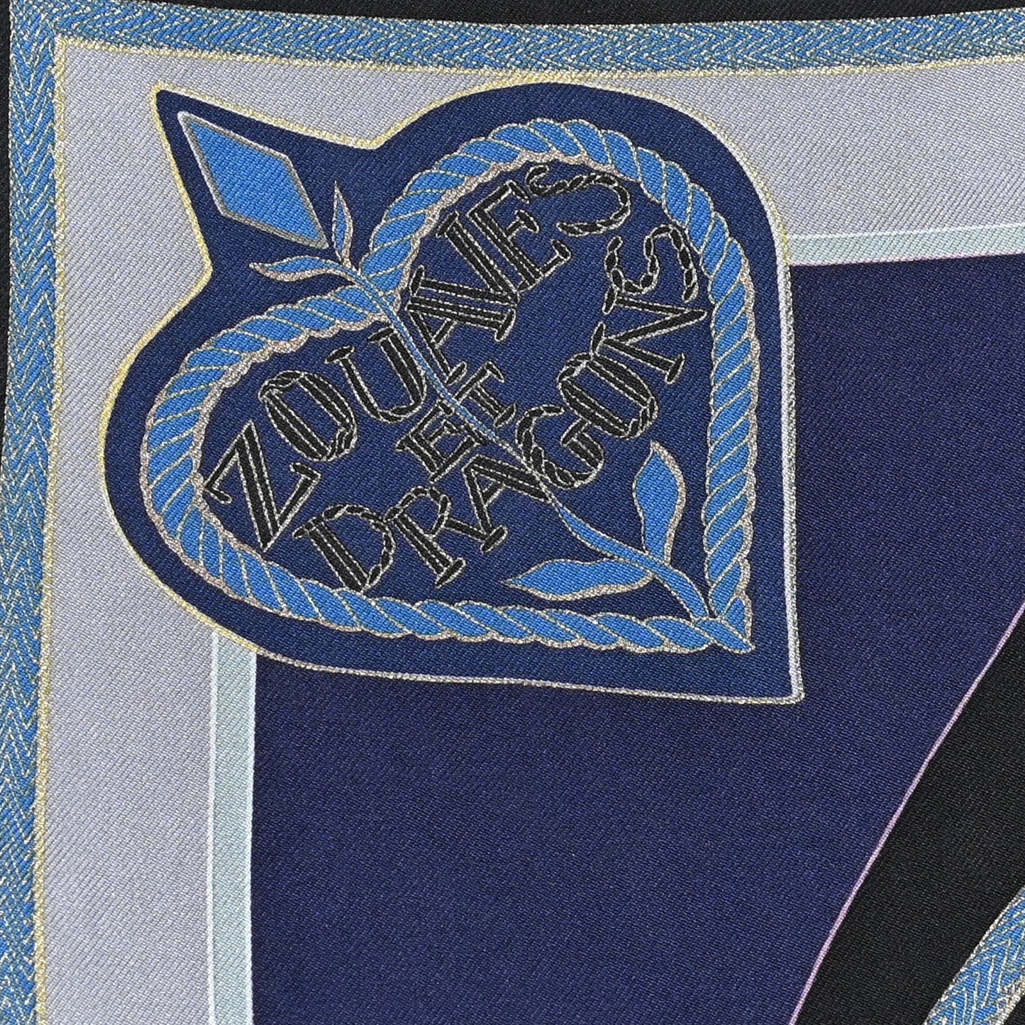 Silk Zouaves Et Dragons Wash Scarf 90 Marine Beige Black
