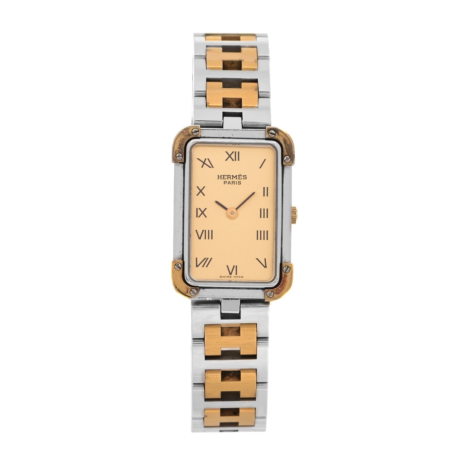 Hermes Stainless Steel 18mm Rectangle Croisiere Quartz Watch Gold