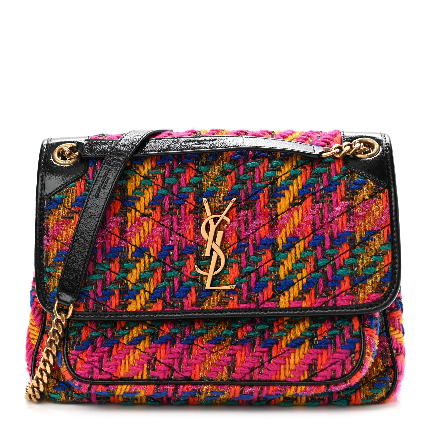 Saint Laurent Tweed Calfskin Matelasse Monogram Medium Niki Chain Satchel Multicolor 1 of 10