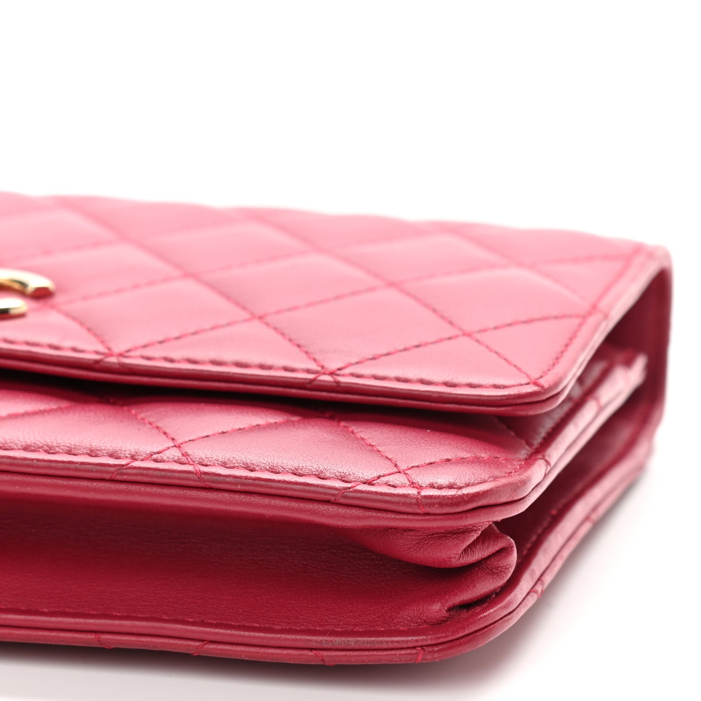 Lambskin Quilted Trendy CC Wallet On Chain WOC Dark Pink