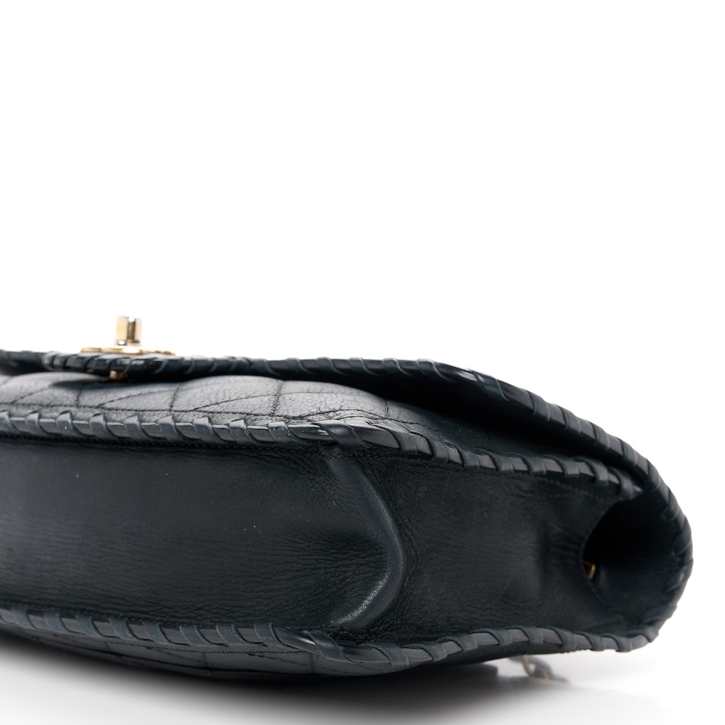Iridescent Calfskin Small Happy Stitch Flap Black