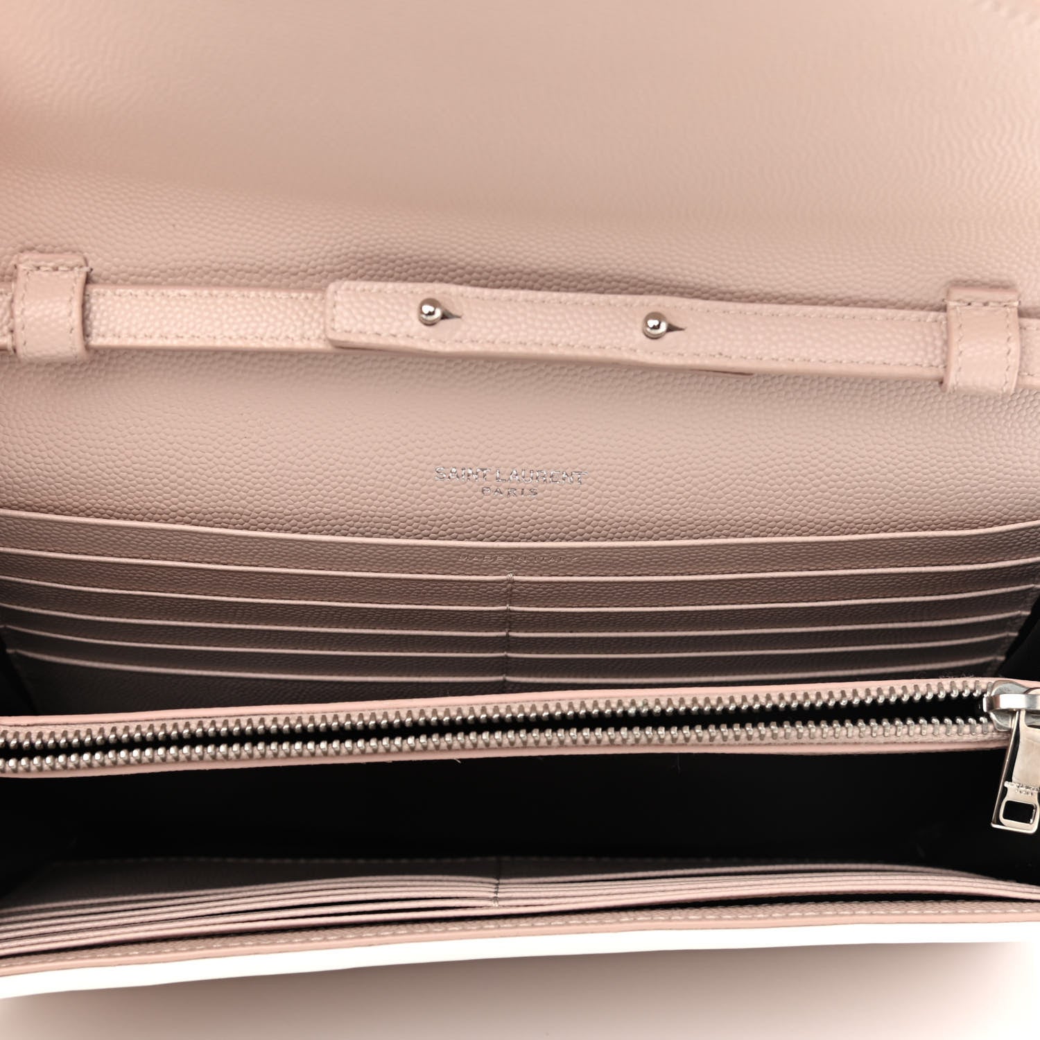 Saint Laurent Grain De Poudre Matelasse Chevron Monogram Chain Wallet Pink and White 5 of 11