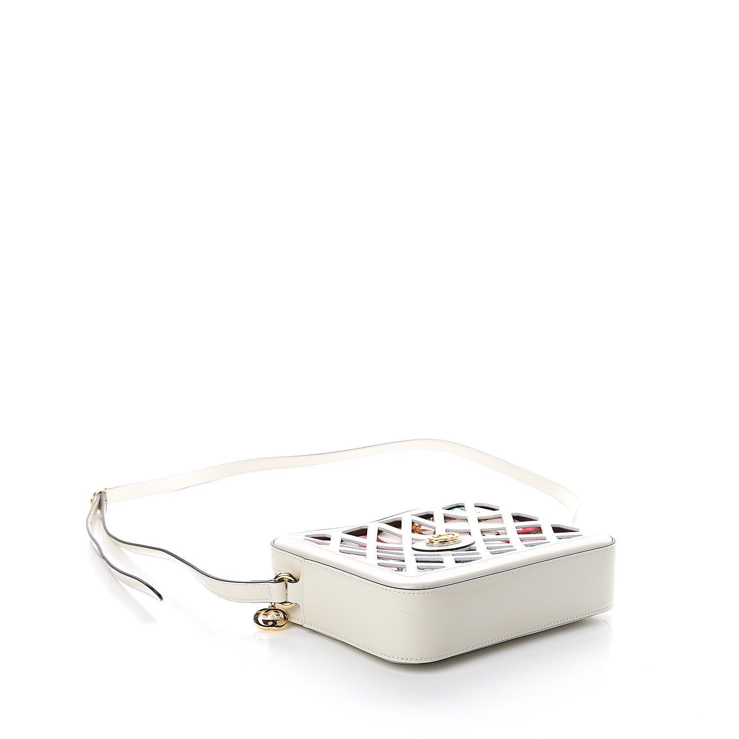 Gucci Canvas Calfskin Flora Infinity Cutout Shoulder Bag White Multicolor 3 of 8