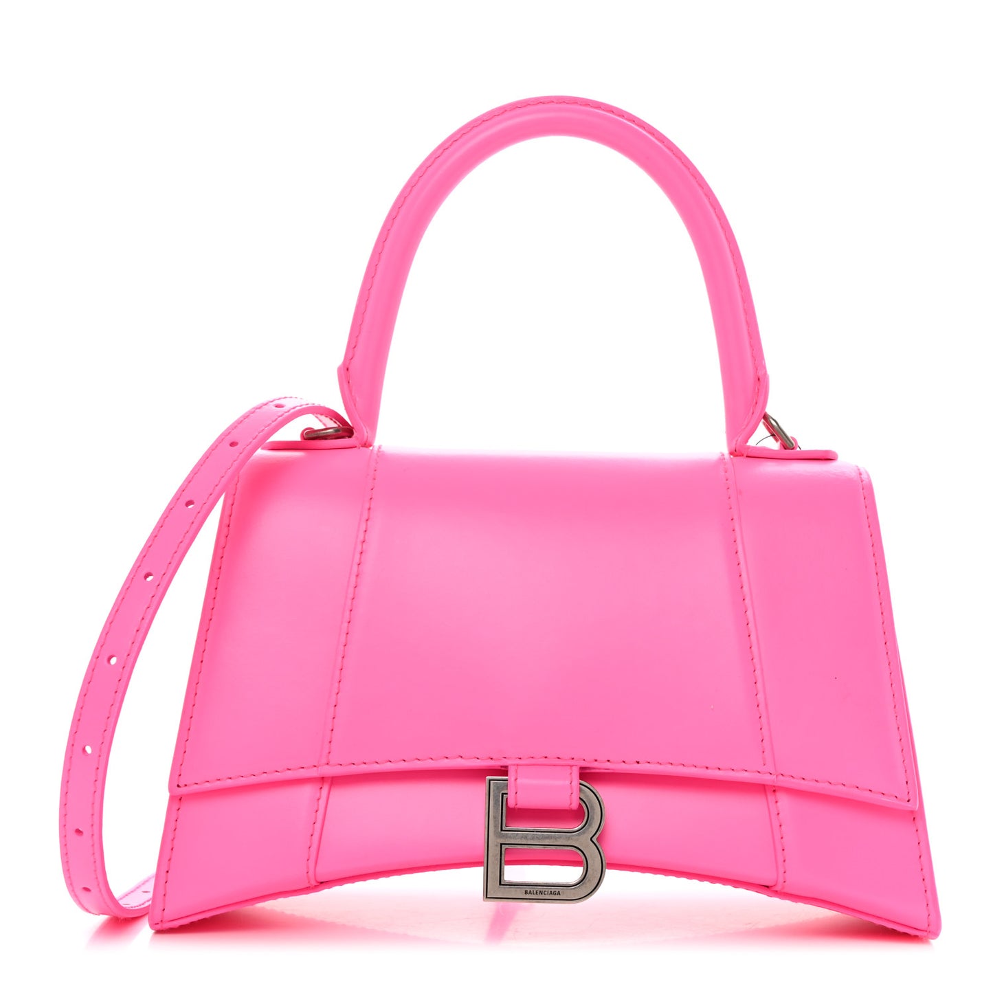 Shiny Box Calfskin Small Hourglass Top Handle Bag Fluo Pink