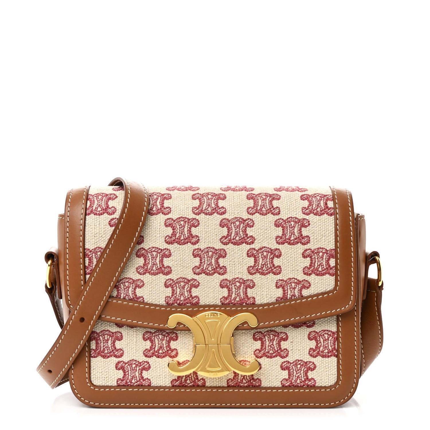 Celine Canvas Calfskin Triomphe Embroidered Teen Triomphe Bag