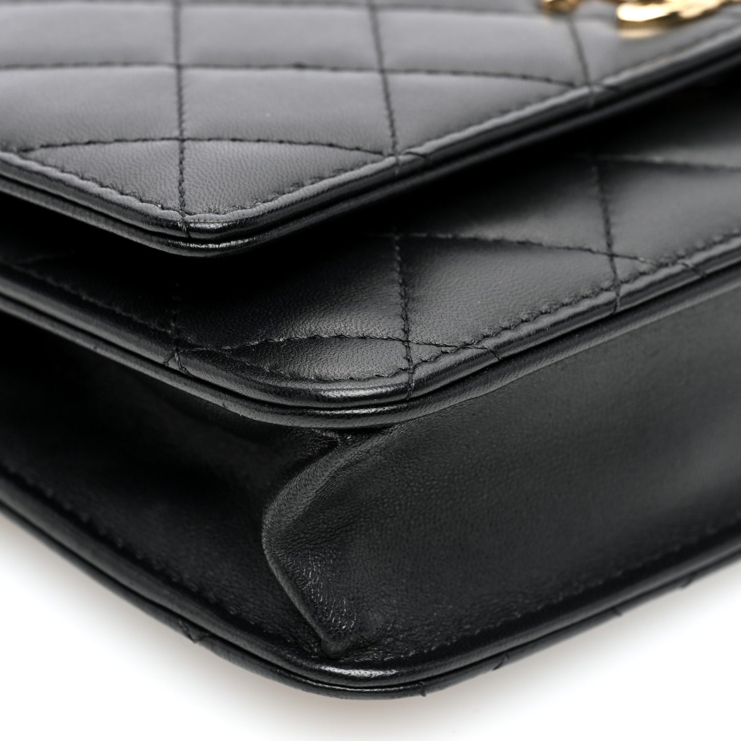 Lambskin Quilted Trendy CC Wallet On Chain WOC Black