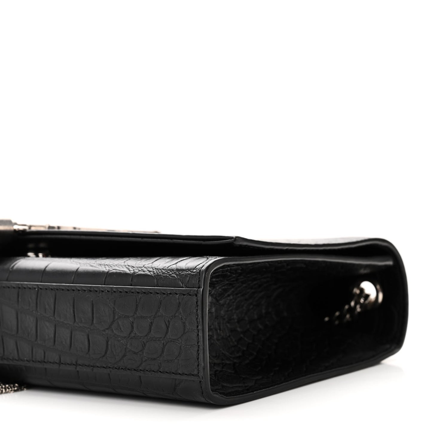 Calfskin Crocodile Embossed Medium Classic Monogram Kate Tassel Satchel Black