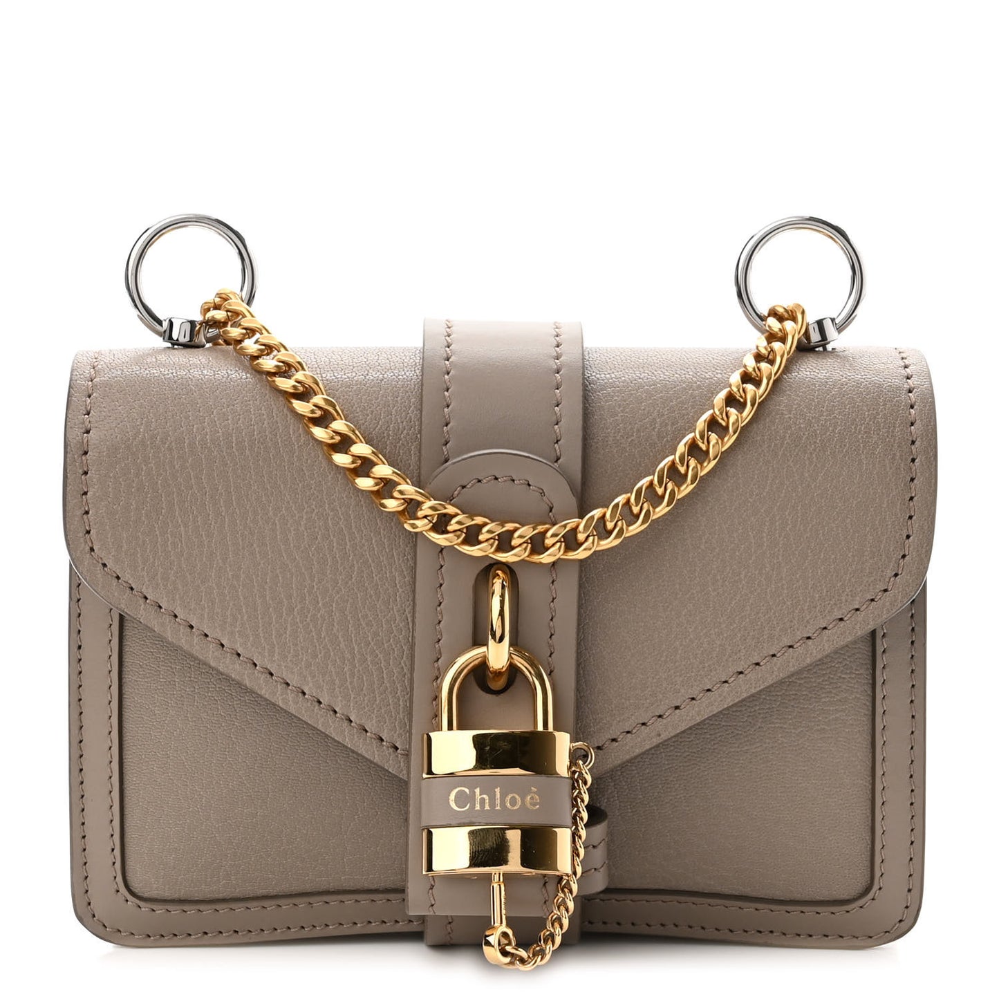 Shiny Goatskin Calfskin Mini Aby Chain Shoulder Bag Motty Grey