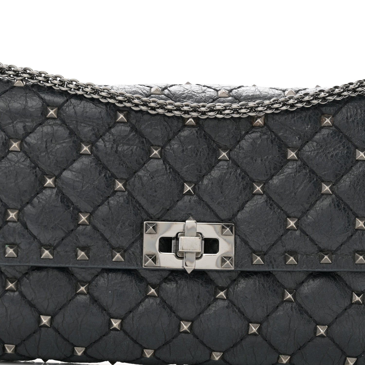 Valentino Garavani Craquele Nappa Rockstud Spike Wallet on Chain Black 7 of 12