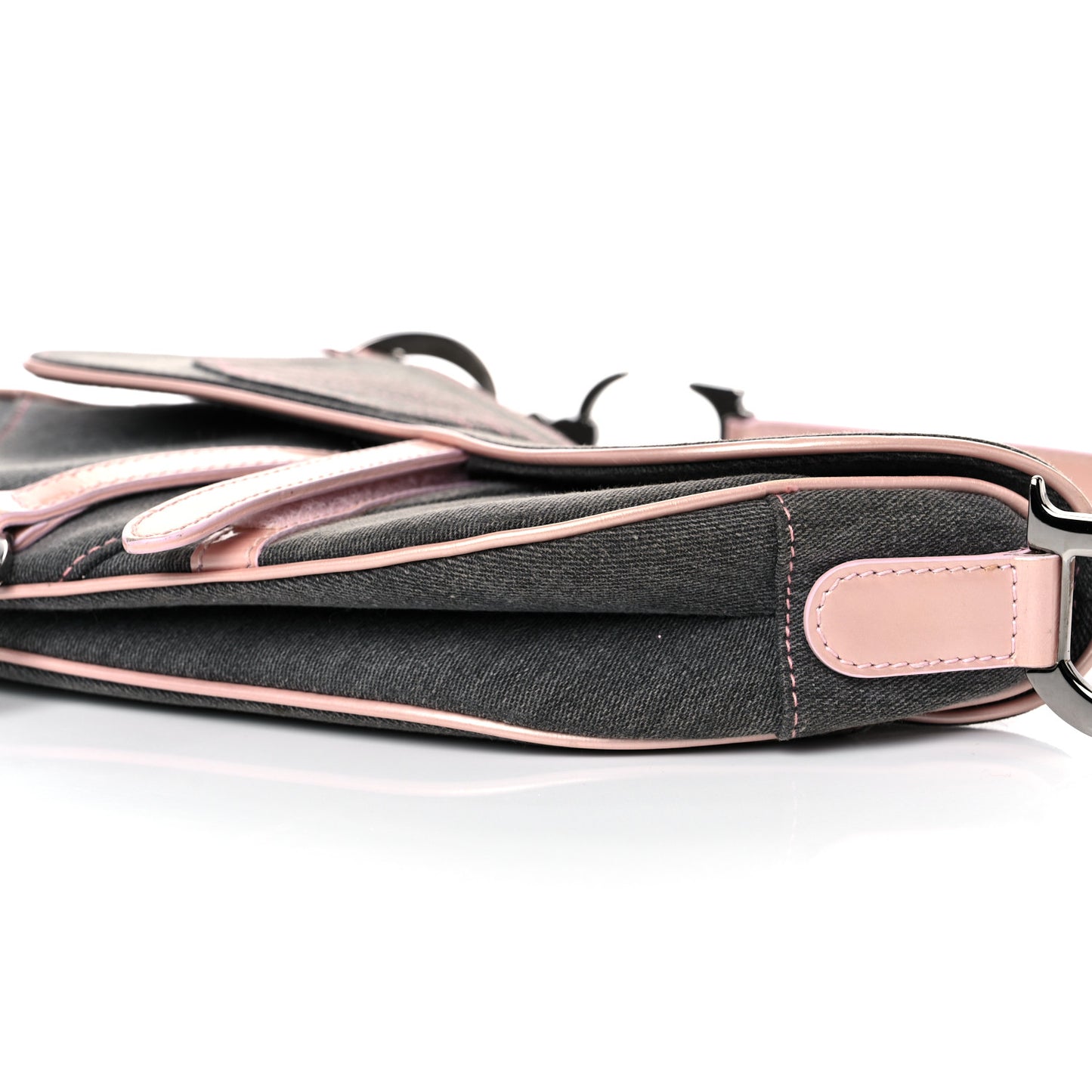 Patent Denim Jeans Saddle Bag Grey Pink