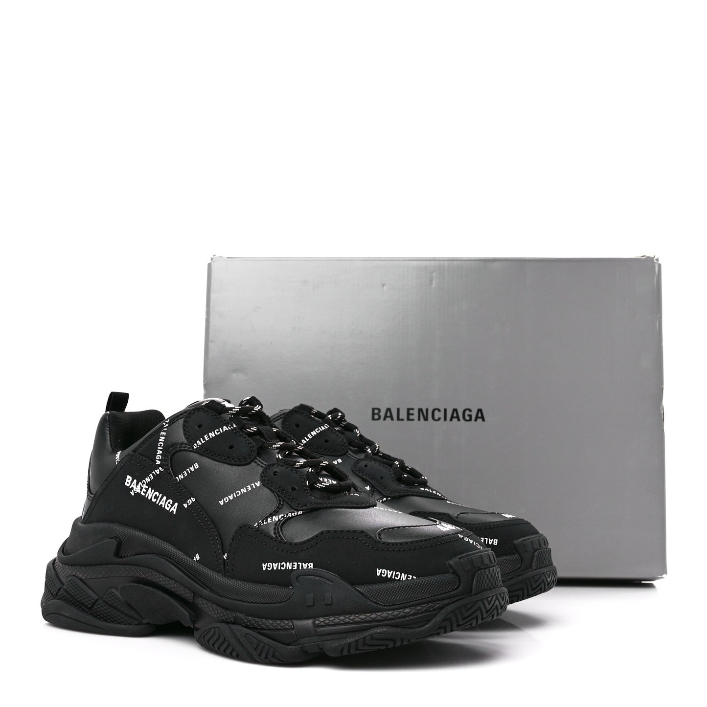 Technical Fabric Allover Logo Mens Triple S Sneakers 44 Black White