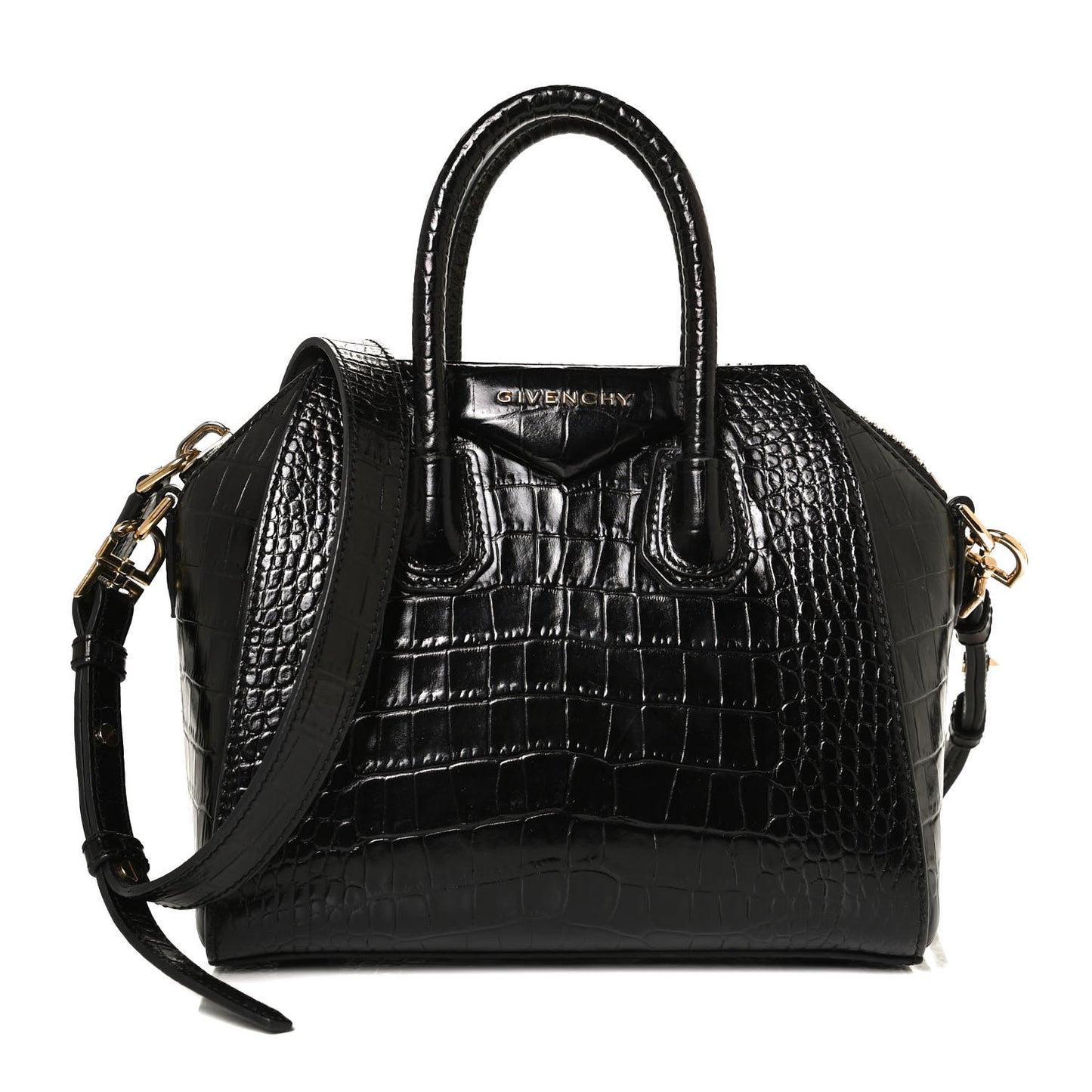Calfskin Crocodile Embossed Mini Antigona Black