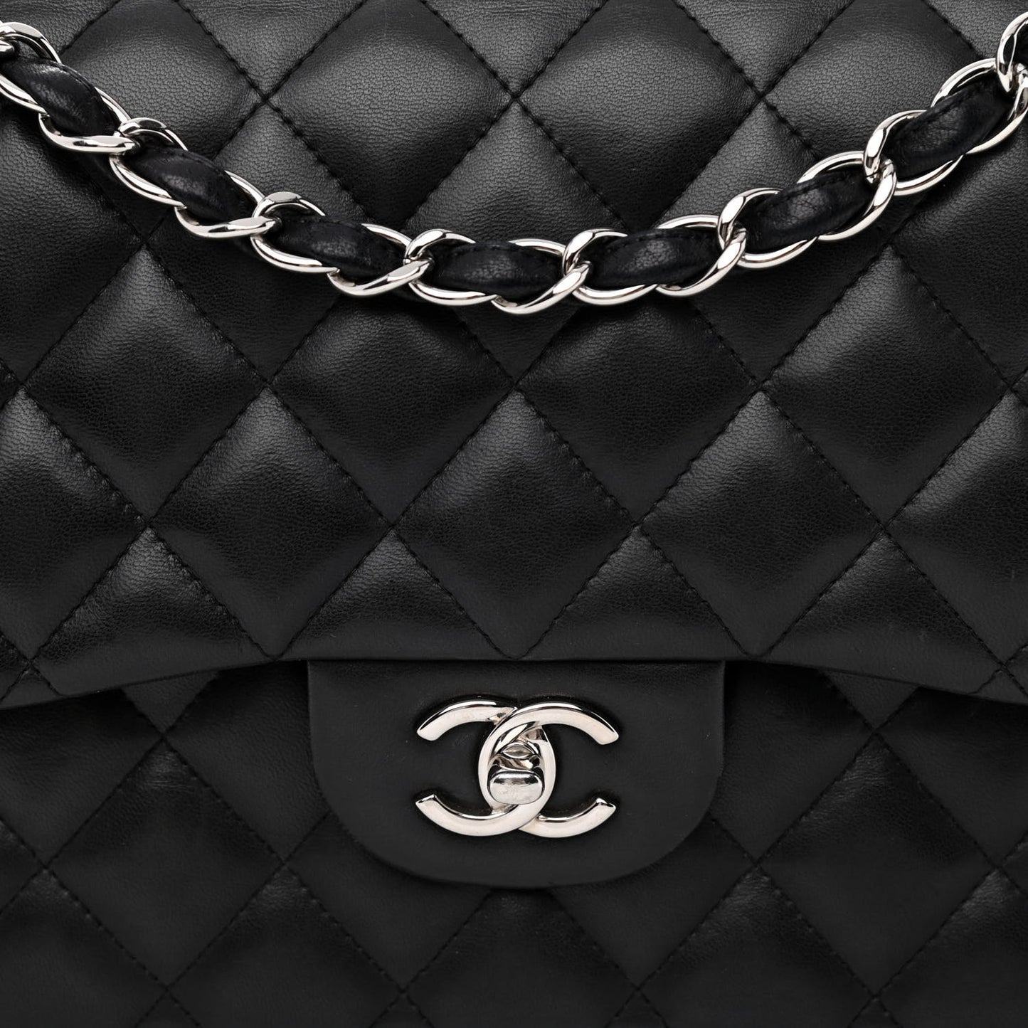 Lambskin Quilted Jumbo Double Flap Black