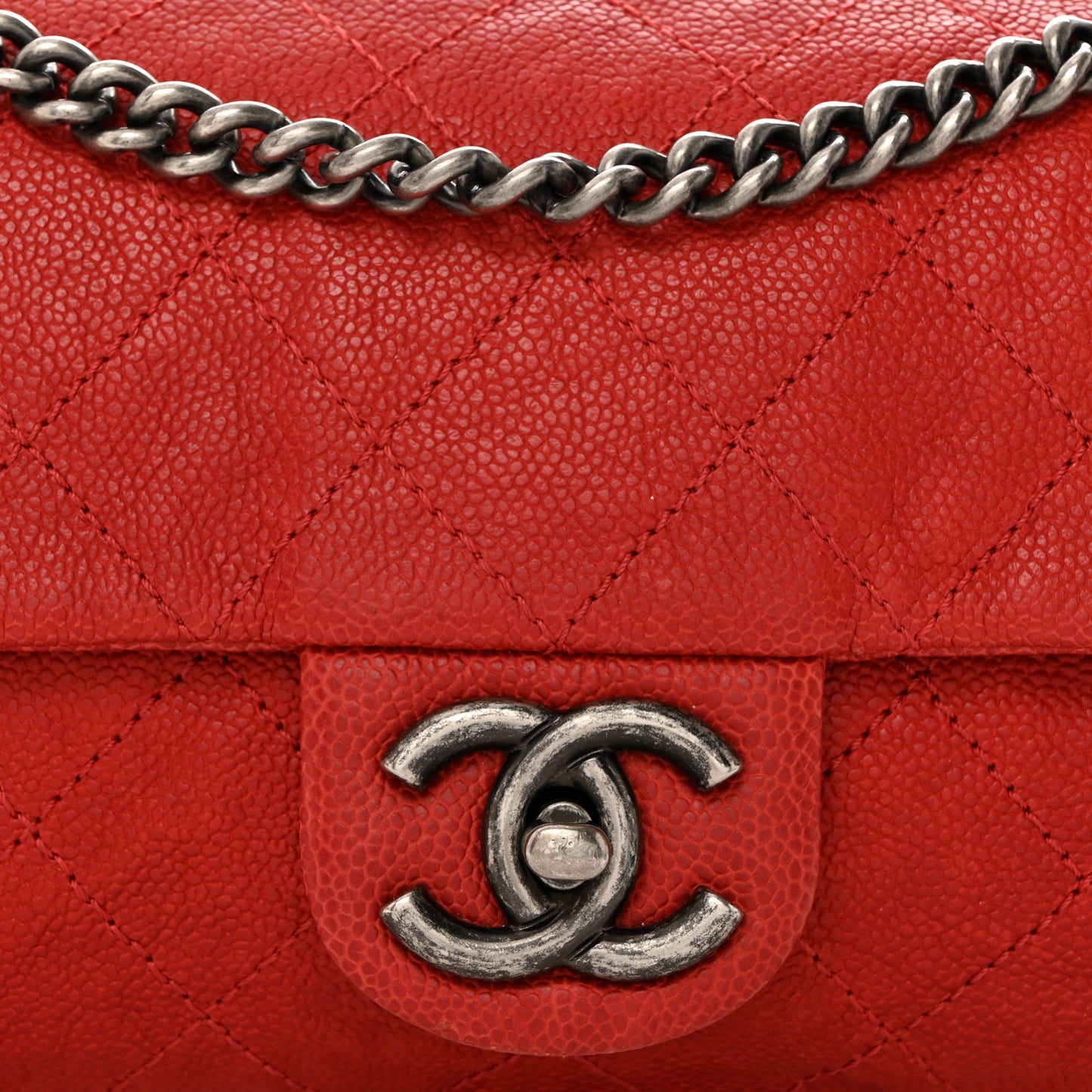 Caviar Quilted Medium Simply CC Flap Red