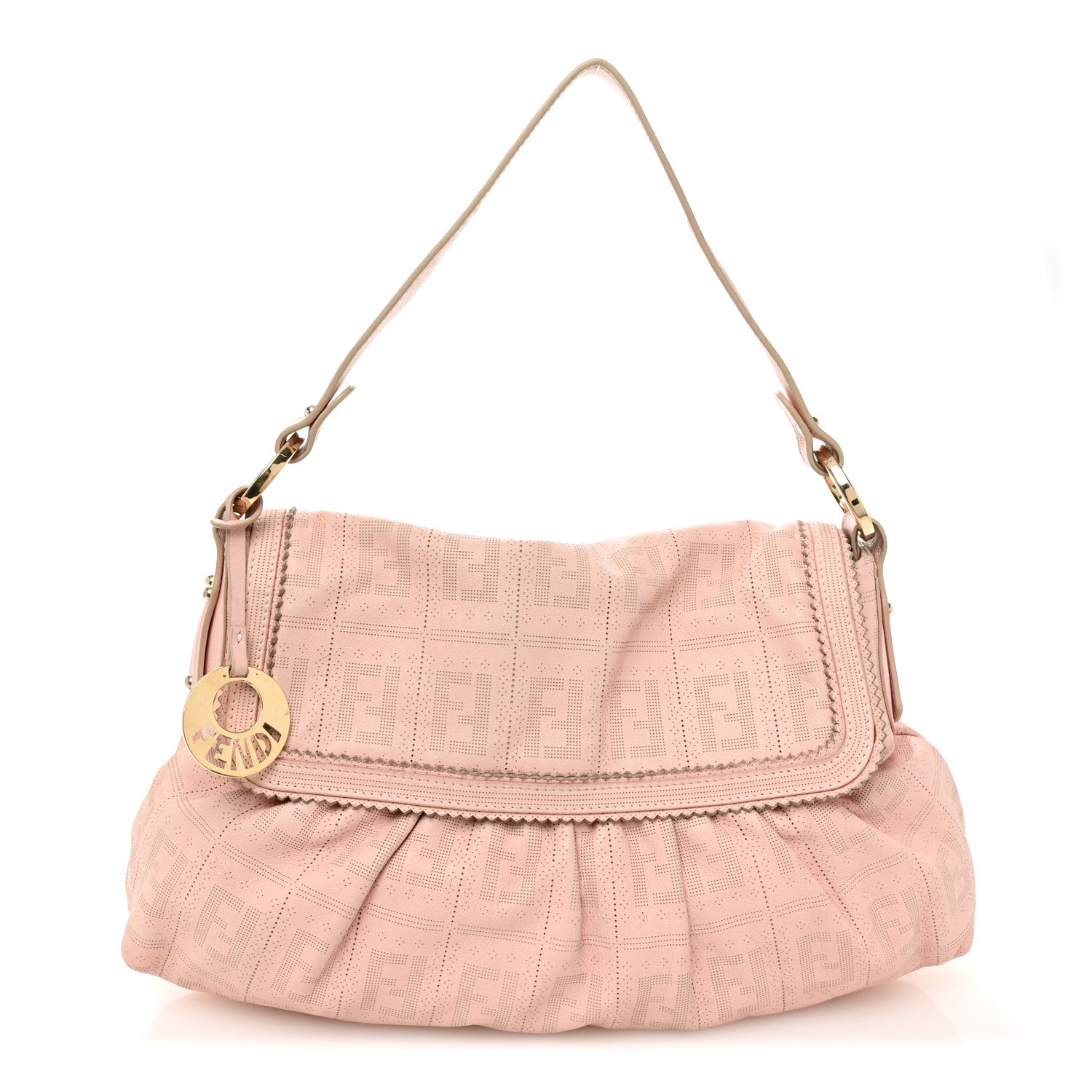 Fendi Calfskin Perforated Medium Chef Shoulder Bag Pink 1797712