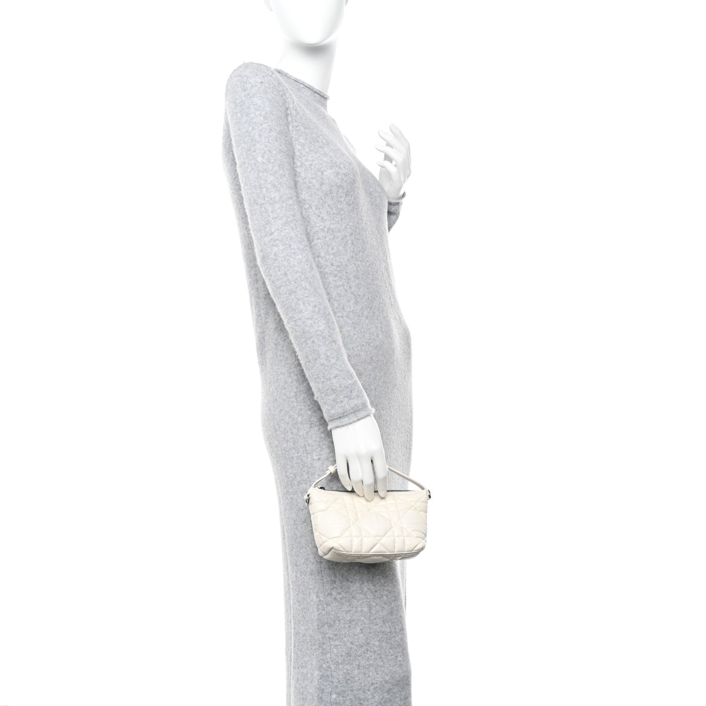 Calfskin Macrocannage Small Diortravel Nomad Pouch Ivory
