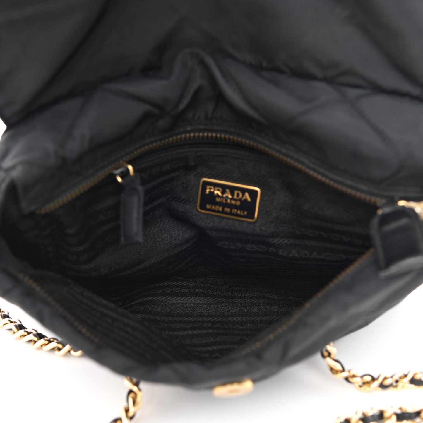 Nylon Tessuto Impuntu Quilted Flap Shoulder Bag Black