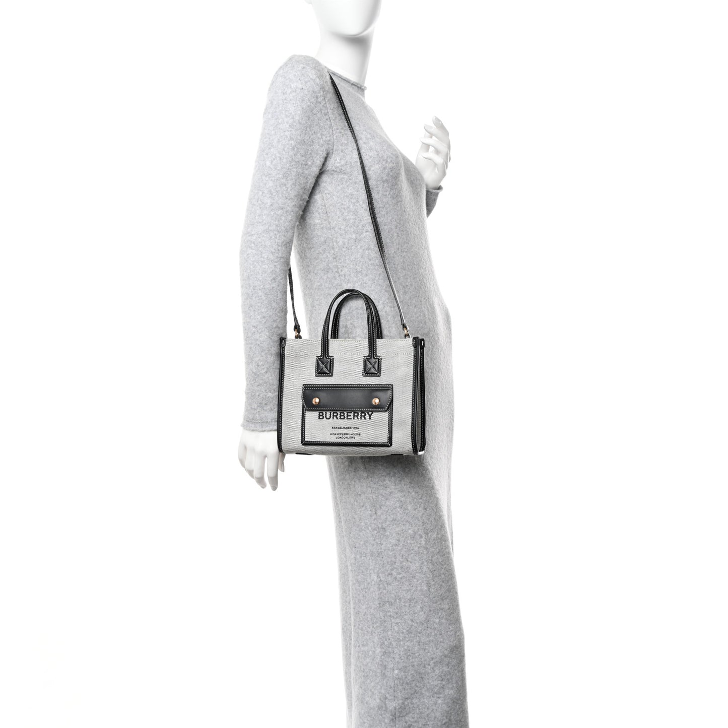 Canvas Smooth Calfskin Mini Two Tone Freya Tote Black
