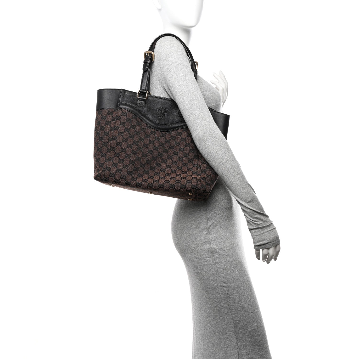 Gucci Monogram Crest Tote Brown 2 of 17