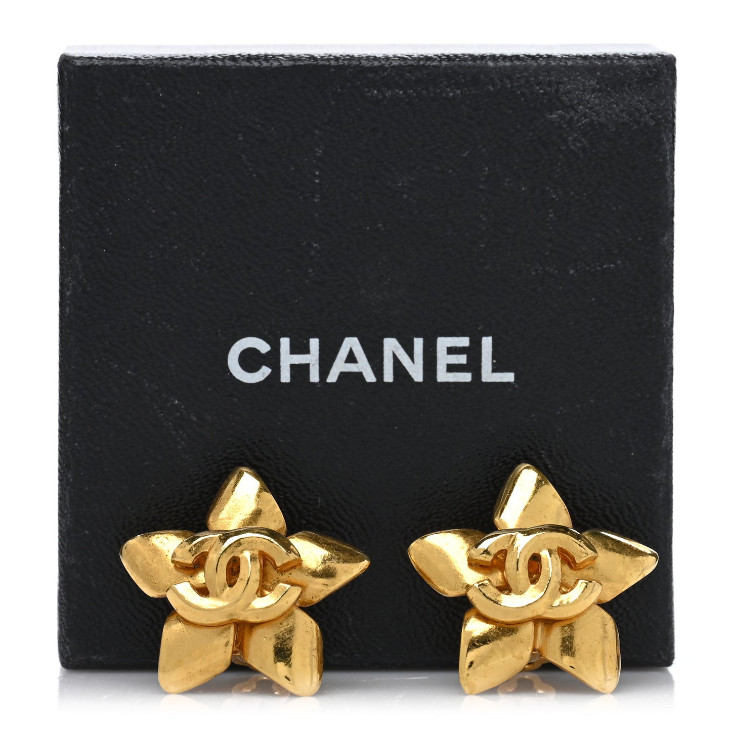 Metal Flower CC Clip On Earrings Gold