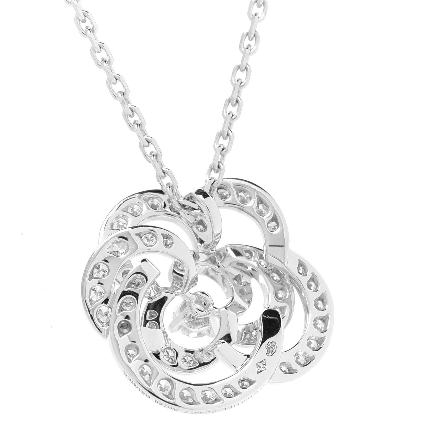 18K White Gold Diamond Small Fil De Camelia Pendant Necklace