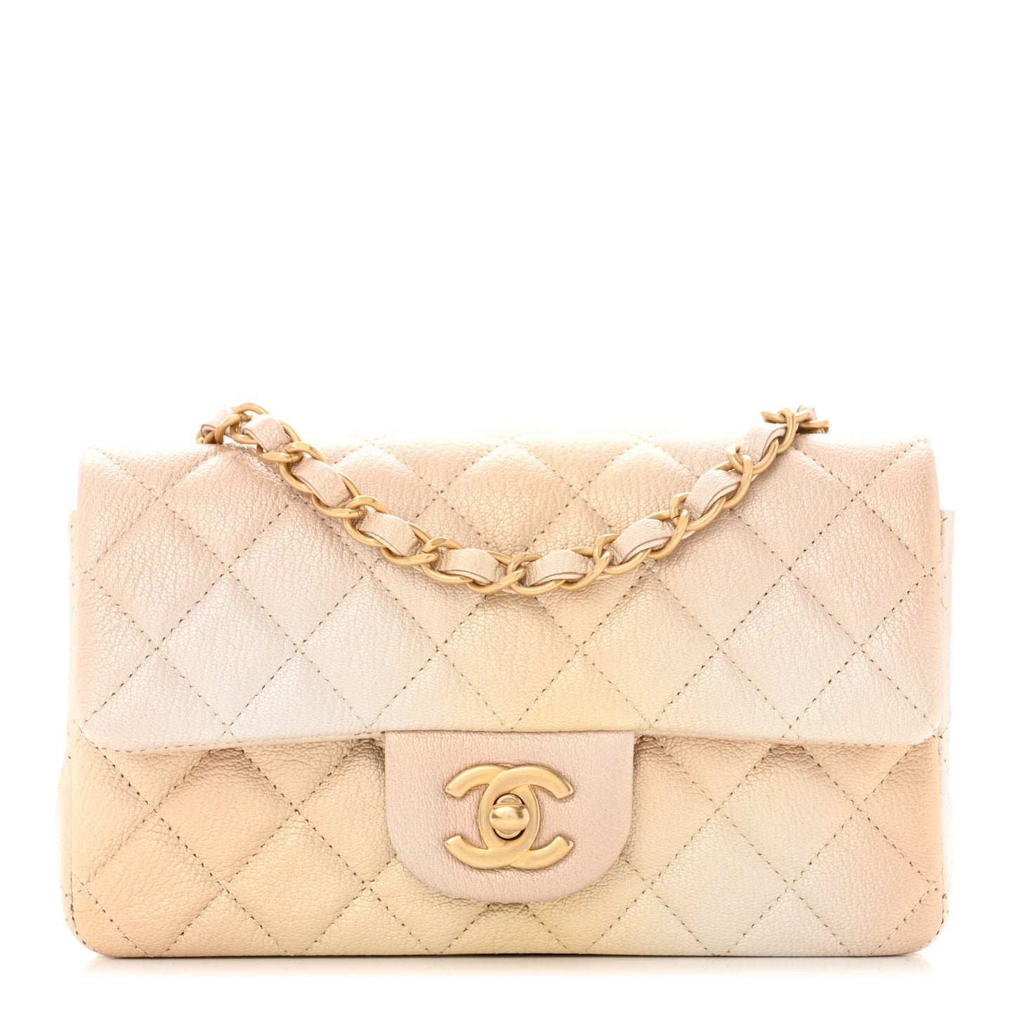 Metallic Goatskin Quilted Mini Rectangular Flap Gold