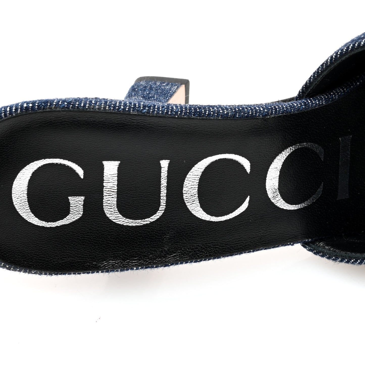 Denim Crystal GG Monogram Mules 35.5 Blue